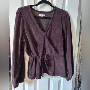 Madewell | Crushed Velvet Peplum Top in Eggplant